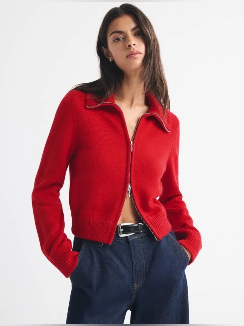 Abercrombie double Zipper Cardigan Red M
